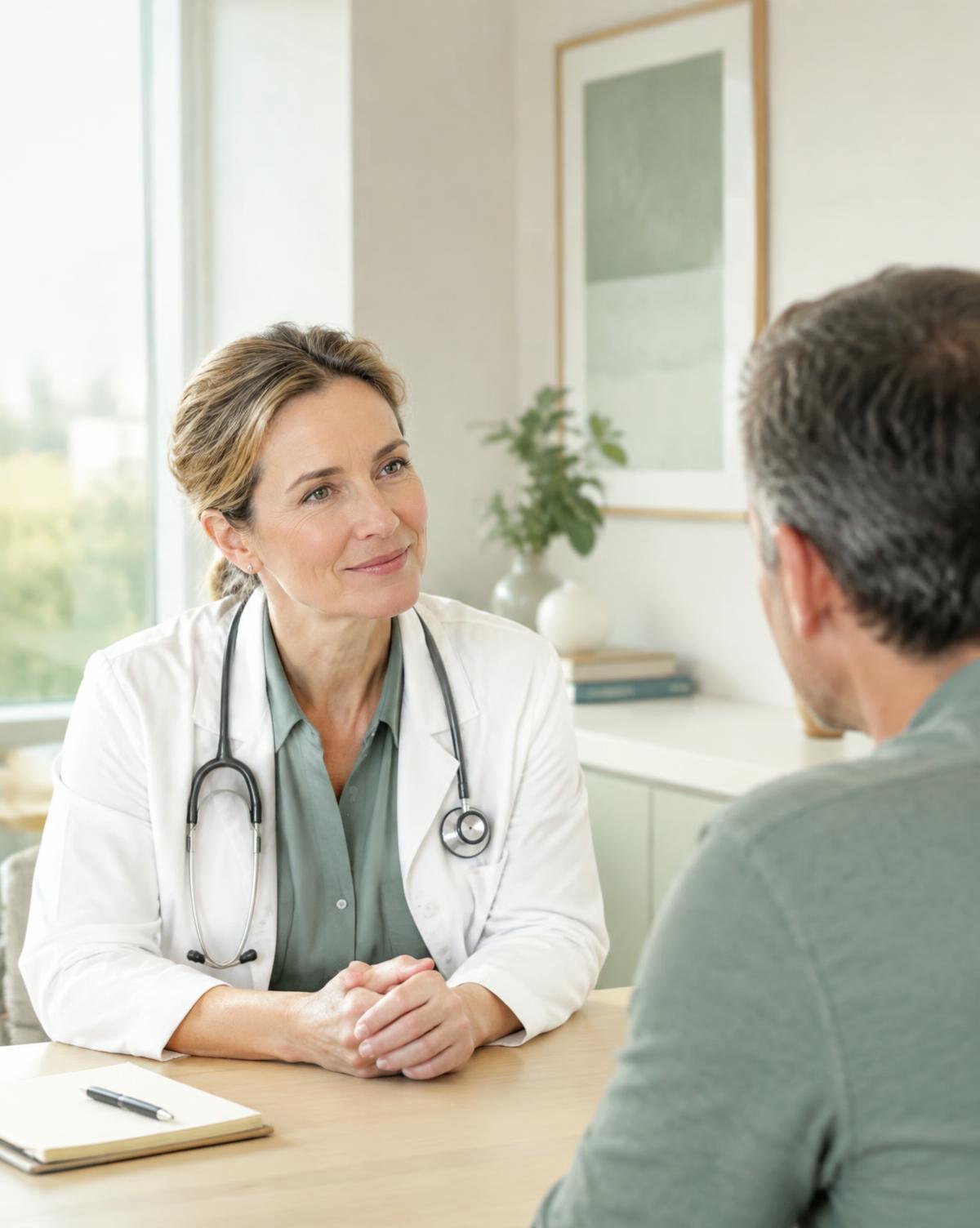 A clinician in conversation with a patient